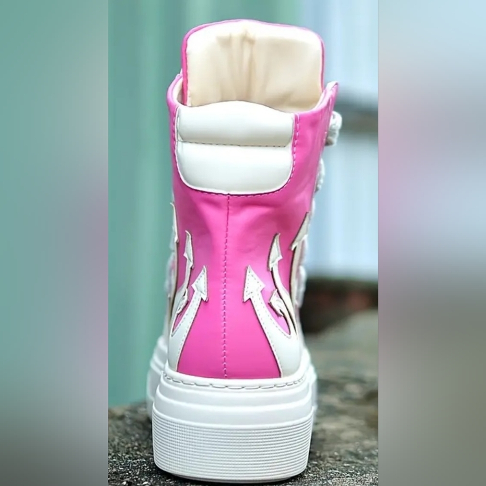 Women’s Pink High-Top Platform Sneakers with Flame Detail - Picture 3 of 7